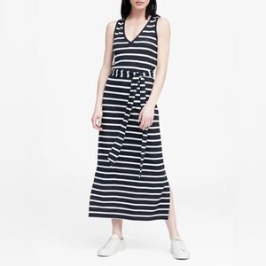 Banana Republic Navy Stripe Ponte Tank Maxi Travel Dress #472407 Size- L Tall